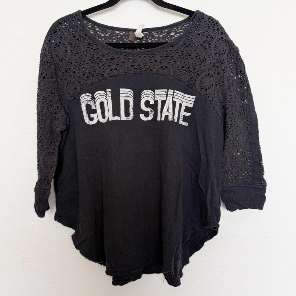 Free People Gold State Lace Sleeve Indie Sleaze Boho Top